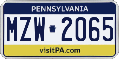 PA license plate MZW2065