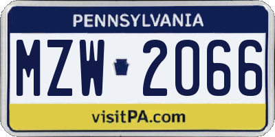 PA license plate MZW2066