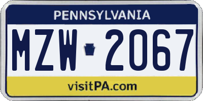 PA license plate MZW2067