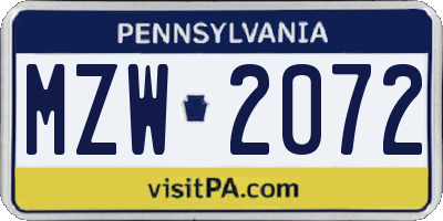 PA license plate MZW2072
