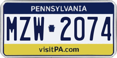 PA license plate MZW2074