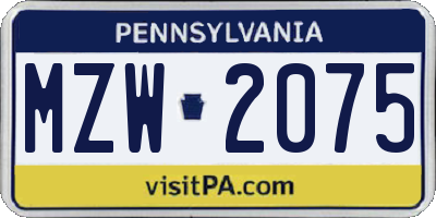 PA license plate MZW2075