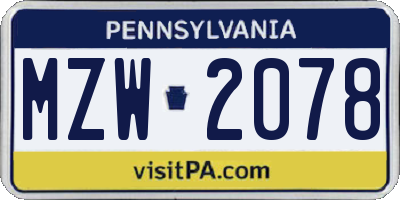 PA license plate MZW2078