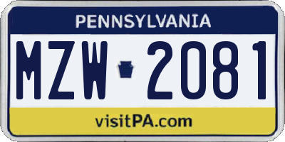 PA license plate MZW2081
