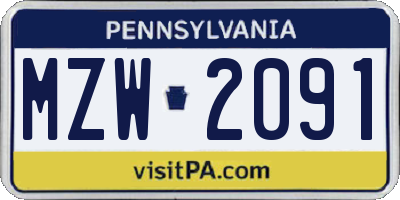 PA license plate MZW2091
