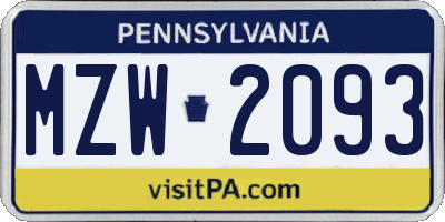 PA license plate MZW2093