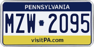 PA license plate MZW2095