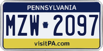 PA license plate MZW2097