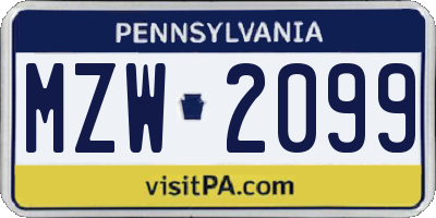 PA license plate MZW2099