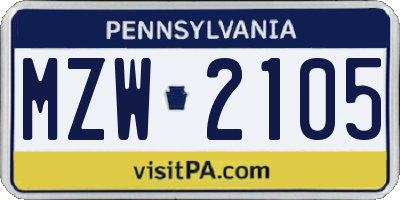 PA license plate MZW2105