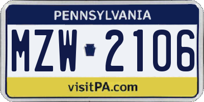 PA license plate MZW2106