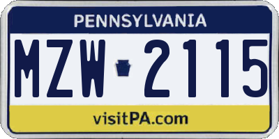 PA license plate MZW2115