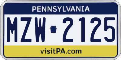 PA license plate MZW2125