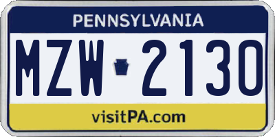 PA license plate MZW2130
