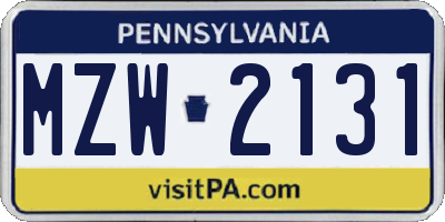 PA license plate MZW2131
