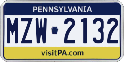 PA license plate MZW2132