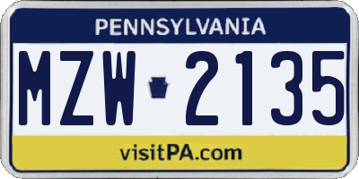 PA license plate MZW2135