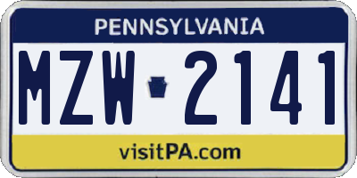 PA license plate MZW2141