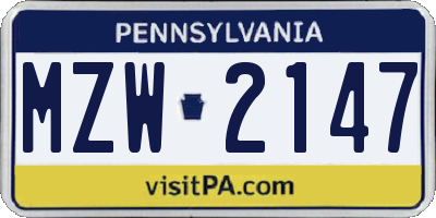 PA license plate MZW2147