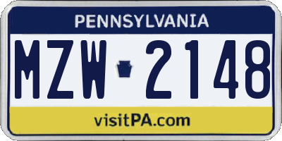 PA license plate MZW2148