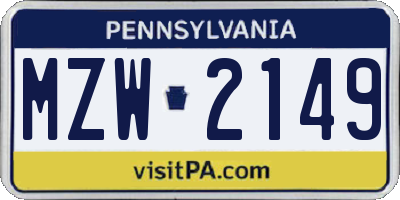 PA license plate MZW2149