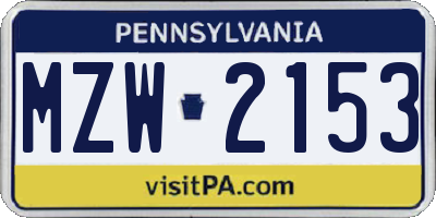 PA license plate MZW2153