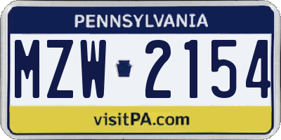 PA license plate MZW2154