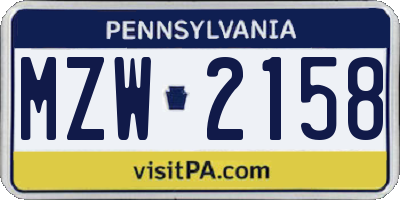 PA license plate MZW2158