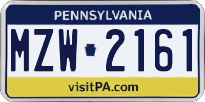 PA license plate MZW2161