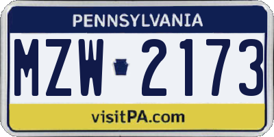 PA license plate MZW2173