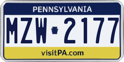 PA license plate MZW2177