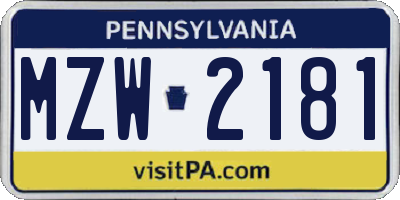PA license plate MZW2181