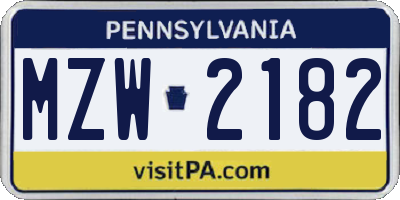 PA license plate MZW2182