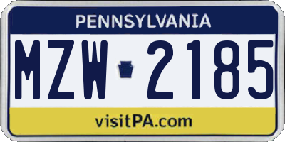 PA license plate MZW2185