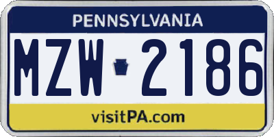 PA license plate MZW2186