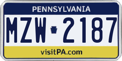 PA license plate MZW2187