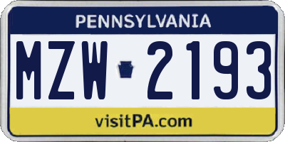 PA license plate MZW2193