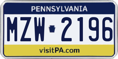PA license plate MZW2196
