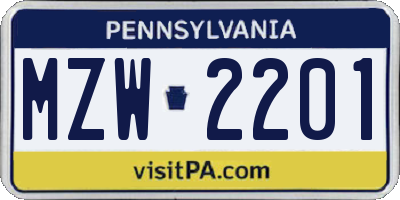 PA license plate MZW2201