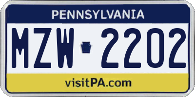 PA license plate MZW2202