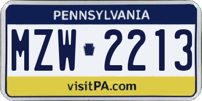 PA license plate MZW2213