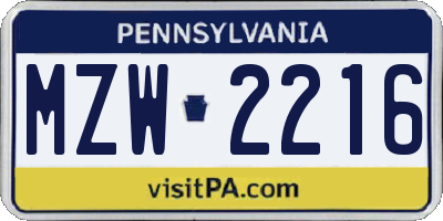 PA license plate MZW2216