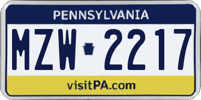 PA license plate MZW2217