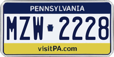 PA license plate MZW2228
