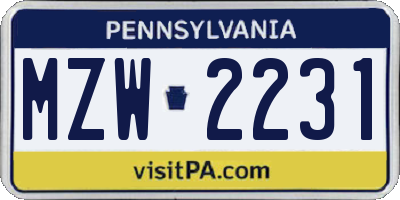 PA license plate MZW2231