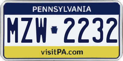 PA license plate MZW2232
