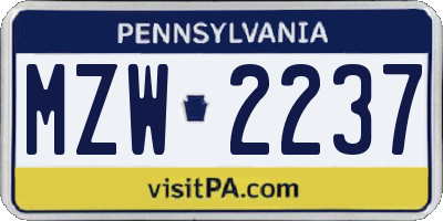 PA license plate MZW2237