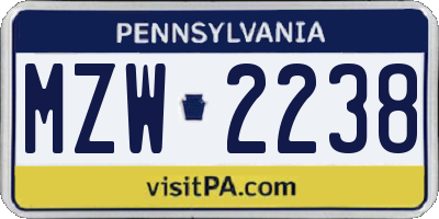 PA license plate MZW2238