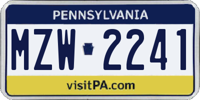 PA license plate MZW2241