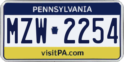 PA license plate MZW2254